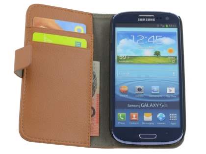 Samsung I9300 Galaxy S3 Slim Synthetic Leather Wallet Case with Stand - Brown