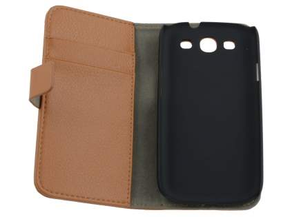 Samsung I9300 Galaxy S3 Slim Synthetic Leather Wallet Case with Stand - Brown
