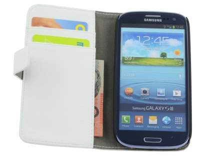 Samsung I9300 Galaxy S3 Slim Synthetic Leather Wallet Case with Stand - Pearl White