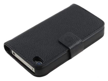 Premium iPhone 4S/4 Genuine Leather Wallet Case - Classic Black