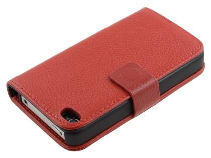 Premium iPhone 4S/4 Genuine Leather Wallet Case - Red