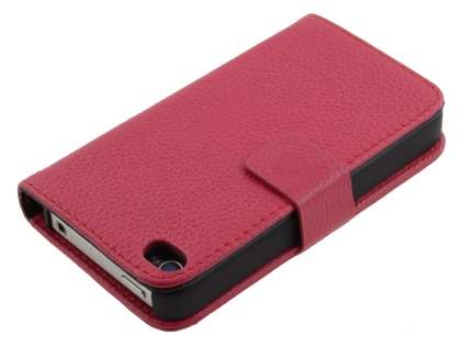 Premium iPhone 4S/4 Genuine Leather Wallet Case - Pink