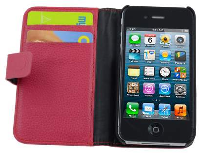 Premium iPhone 4S/4 Genuine Leather Wallet Case - Pink
