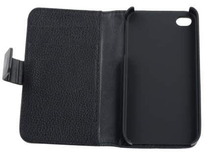 Premium iPhone 4S/4 Genuine Leather Wallet Case - Classic Black