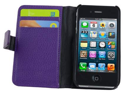 Premium iPhone 4S/4 Genuine Leather Wallet Case - Purple