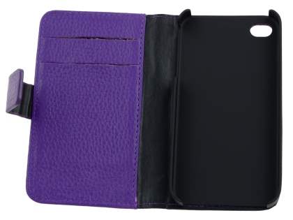 Premium iPhone 4S/4 Genuine Leather Wallet Case - Purple