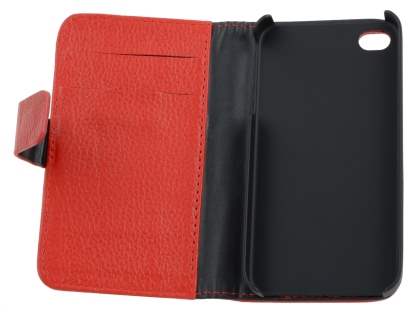 Premium iPhone 4S/4 Genuine Leather Wallet Case - Red