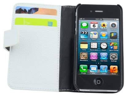 Premium iPhone 4S/4 Genuine Leather Wallet Case - Ivory