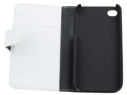 Premium iPhone 4S/4 Genuine Leather Wallet Case - Ivory