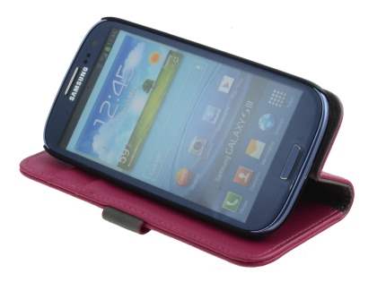 Samsung I9300 Galaxy S3 Slim Synthetic Leather Wallet Case with Stand - Pink