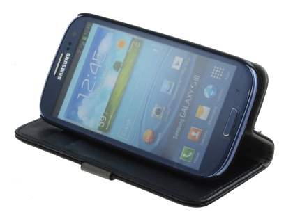 Samsung I9300 Galaxy S3 Slim Synthetic Leather Wallet Case with Stand - Classic Black