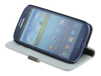 Samsung I9300 Galaxy S3 Slim Synthetic Leather Wallet Case with Stand - Pearl White