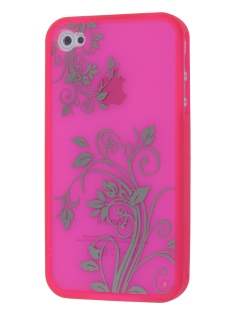 LIM'S Fashionable Protective Case for iPhone 4S/4 - Hot Pink Dual-Design Case