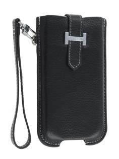 k-cool Genuine Leather Slide-in Case with Strap for Phones - Classic Black Leather Slide-in Case