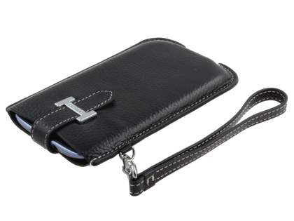 k-cool Genuine Leather Slide-in Case with Strap for Phones - Classic Black