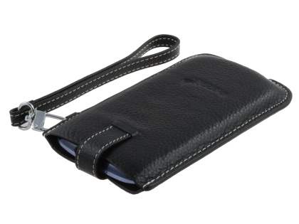 k-cool Genuine Leather Slide-in Case with Strap for Phones - Classic Black