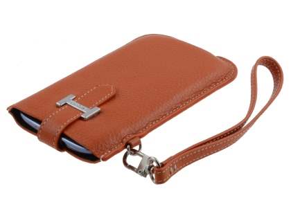 k-cool Genuine Leather Slide-in Case with Strap for Phones - Burned Orange