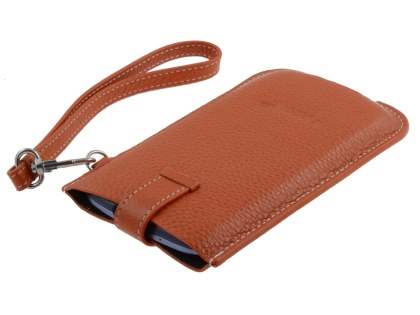 k-cool Genuine Leather Slide-in Case with Strap for Phones - Burned Orange