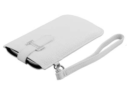 k-cool Genuine Leather Slide-in Case with Strap for Phones - Pearl White