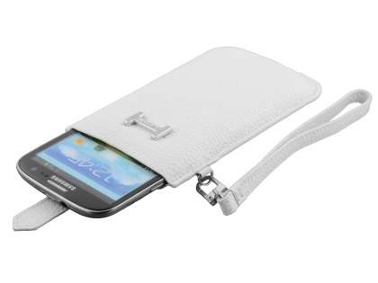 k-cool Genuine Leather Slide-in Case with Strap for Phones - Pearl White