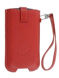 k-cool Genuine Leather Slide-in Case with Strap for Phones - Red