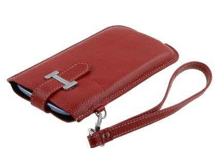k-cool Genuine Leather Slide-in Case with Strap for Phones - Red