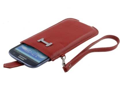 k-cool Genuine Leather Slide-in Case with Strap for Phones - Red