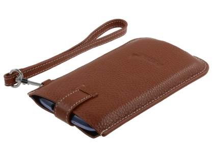 k-cool Genuine Leather Slide-in Case with Strap for Phones - Brown