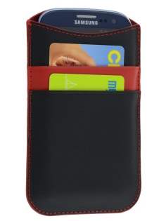 Synthetic Leather Slide-in Case for Samsung Galaxy S3/S4 - Classic Black/Red