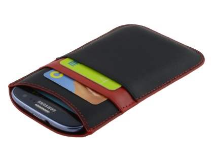 Synthetic Leather Slide-in Case for Samsung Galaxy S3/S4 - Classic Black/Red