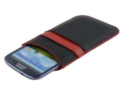 Synthetic Leather Slide-in Case for Samsung Galaxy S3/S4 - Classic Black/Red