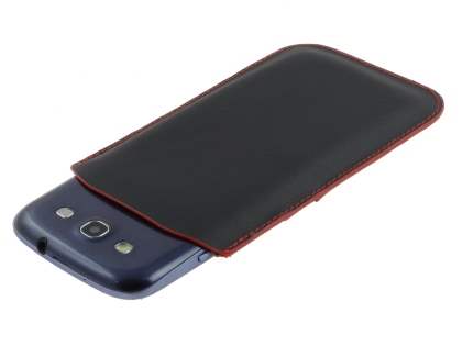 Synthetic Leather Slide-in Case for Samsung Galaxy S3/S4 - Classic Black/Red
