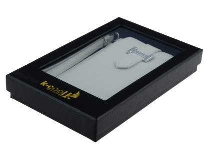 k-cool Genuine Leather Slide-in Case with Strap for Phones - Pearl White