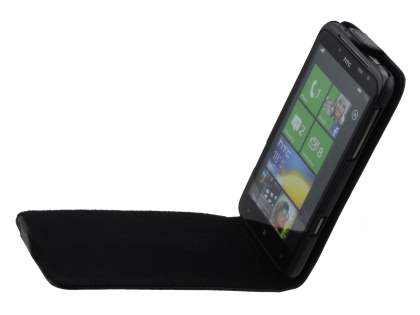 Genuine Leather Flip Case for HTC Titan - Black