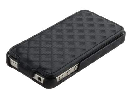 Synthetic Leather 3D Design Flip Case for iPhone 4S/4 - Classic Black