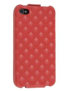 Synthetic Leather 3D Design Flip Case for iPhone 4S/4 - Red Leather Flip Case
