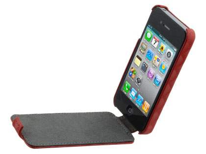Synthetic Leather 3D Design Flip Case for iPhone 4S/4 - Red