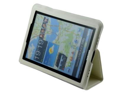 Ultra-Slim Synthetic Leather Case for Samsung Galaxy Tab 7.7 P6800 - Cream Leather Flip Case