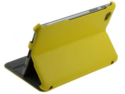 Premium Samsung Galaxy Tab 7.7 P6800 Slim Synthetic Leather Flip Case with Dual-Angle Tilt Stand - Canary Yellow Leather Flip Case