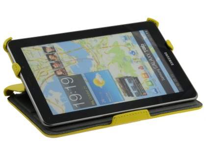 Premium Samsung Galaxy Tab 7.7 P6800 Slim Synthetic Leather Flip Case with Dual-Angle Tilt Stand - Canary Yellow