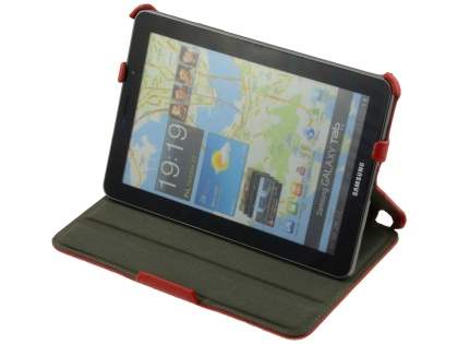 Premium Samsung Galaxy Tab 7.7 P6800 Slim Synthetic Leather Flip Case with Dual-Angle Tilt Stand - Red