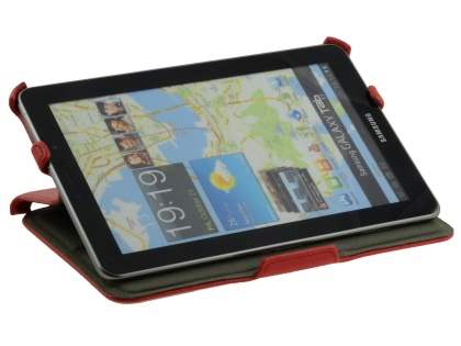Premium Samsung Galaxy Tab 7.7 P6800 Slim Synthetic Leather Flip Case with Dual-Angle Tilt Stand - Red