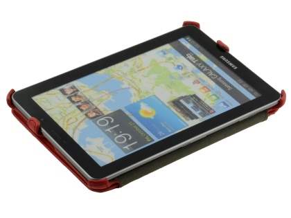Premium Samsung Galaxy Tab 7.7 P6800 Slim Synthetic Leather Flip Case with Dual-Angle Tilt Stand - Red