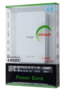 FOST 10000 mAh PowerBank Portable Battery Charger - White