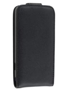 Genuine Leather Flip Case for HTC One V - Black