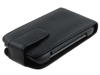 Genuine Leather Flip Case for BlackBerry Torch 9860 - Black