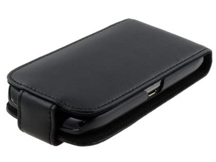 Genuine Leather Flip Case for BlackBerry Torch 9860 - Black