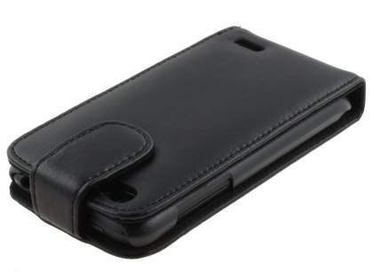 Genuine Leather Flip Case for HTC One V - Black
