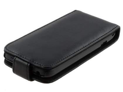 Genuine Leather Flip Case for HTC One V - Black