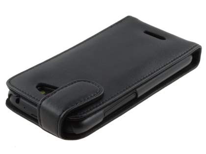 Genuine Leather Flip Case for HTC One S - Black